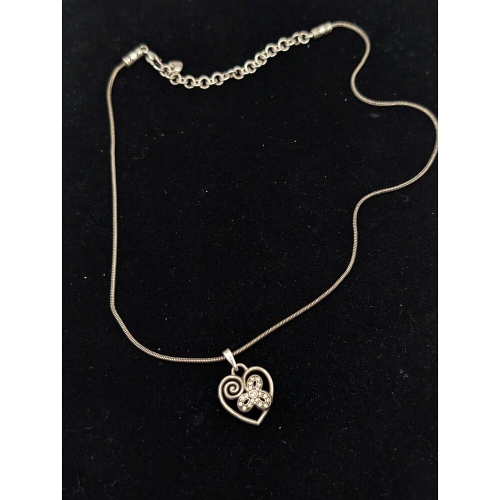 Brighton Snake Necklace Heart Pendant Rhinestone Clover/Flower Silver Tone